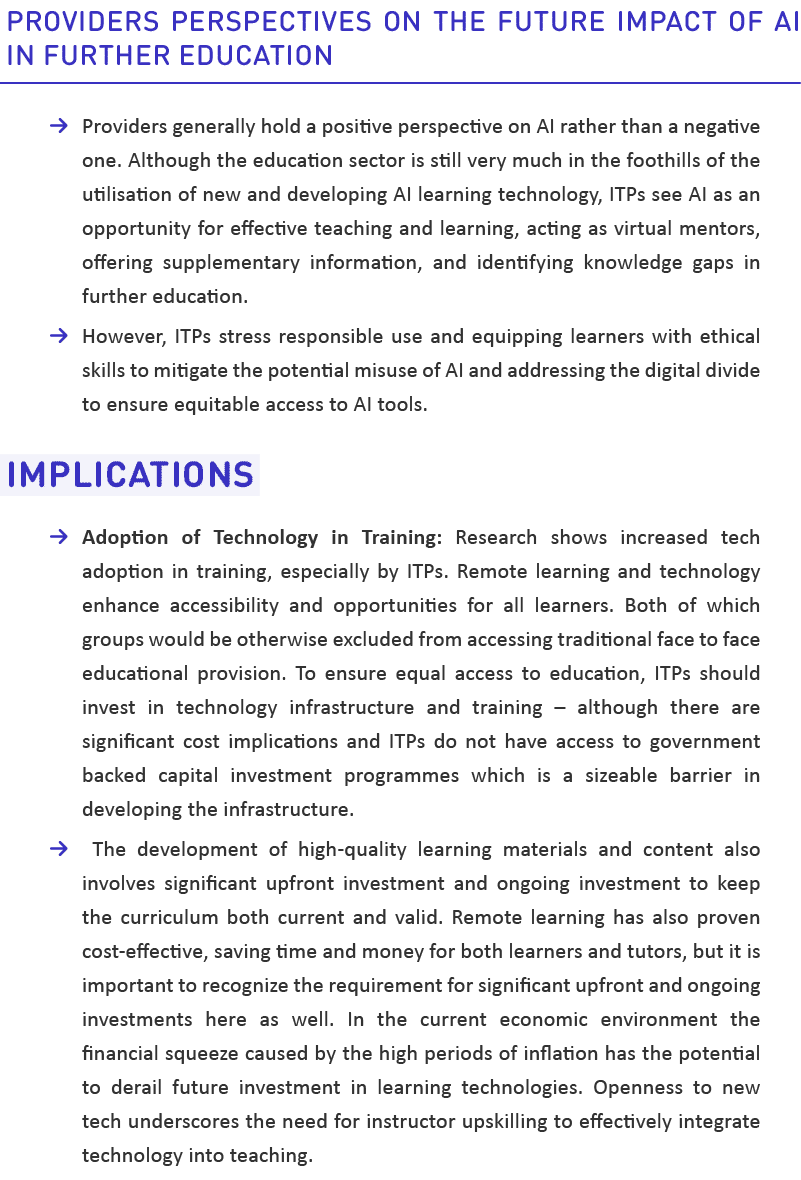 Providers perspectives on the future impact of AI in further education → Providers generally hold a positive perspect...