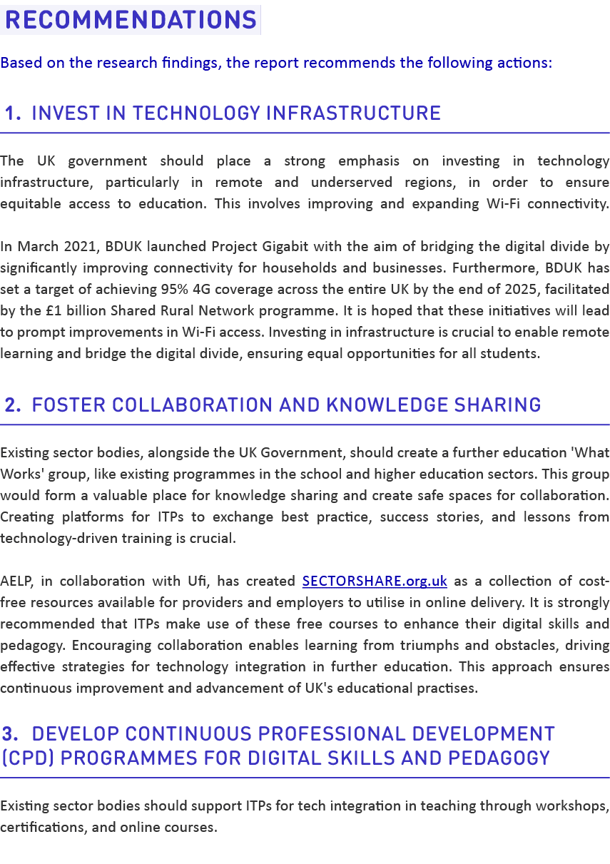 RECOMMENdATIONS Based on the research findings, the report recommends the following actions: 1. Invest in Technology...