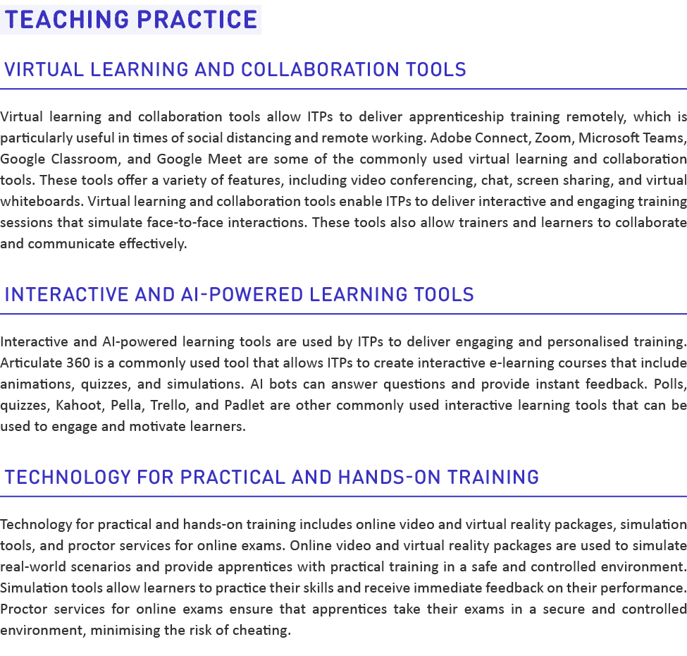Teaching Practice Virtual Learning and Collaboration Tools Virtual learning and collaboration tools allow ITPs to de...
